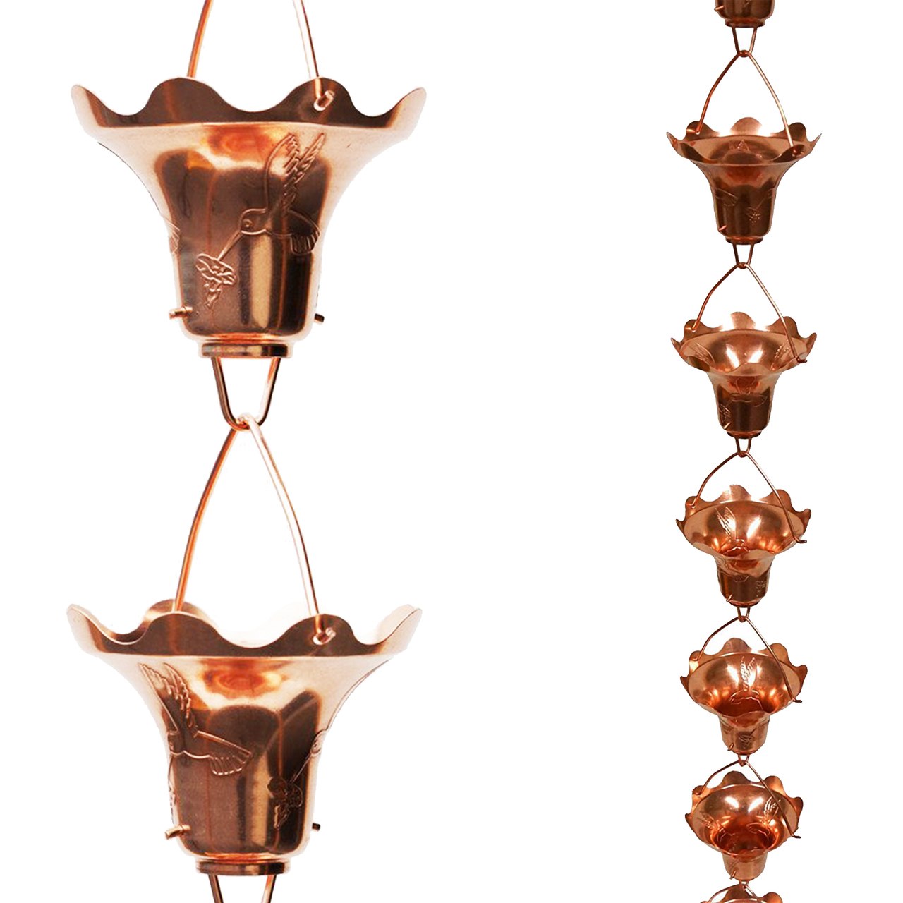 Stanwood Rain Chain Copper Hummingbird and Flower Decor, 8-Feet